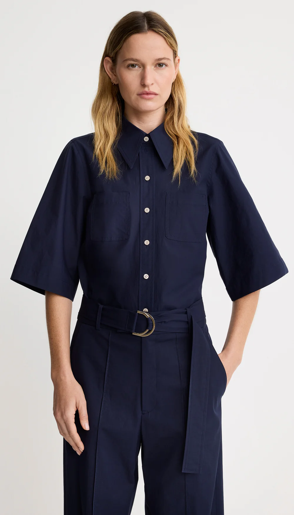 3/4 Sleeve Point Collar Shirt
