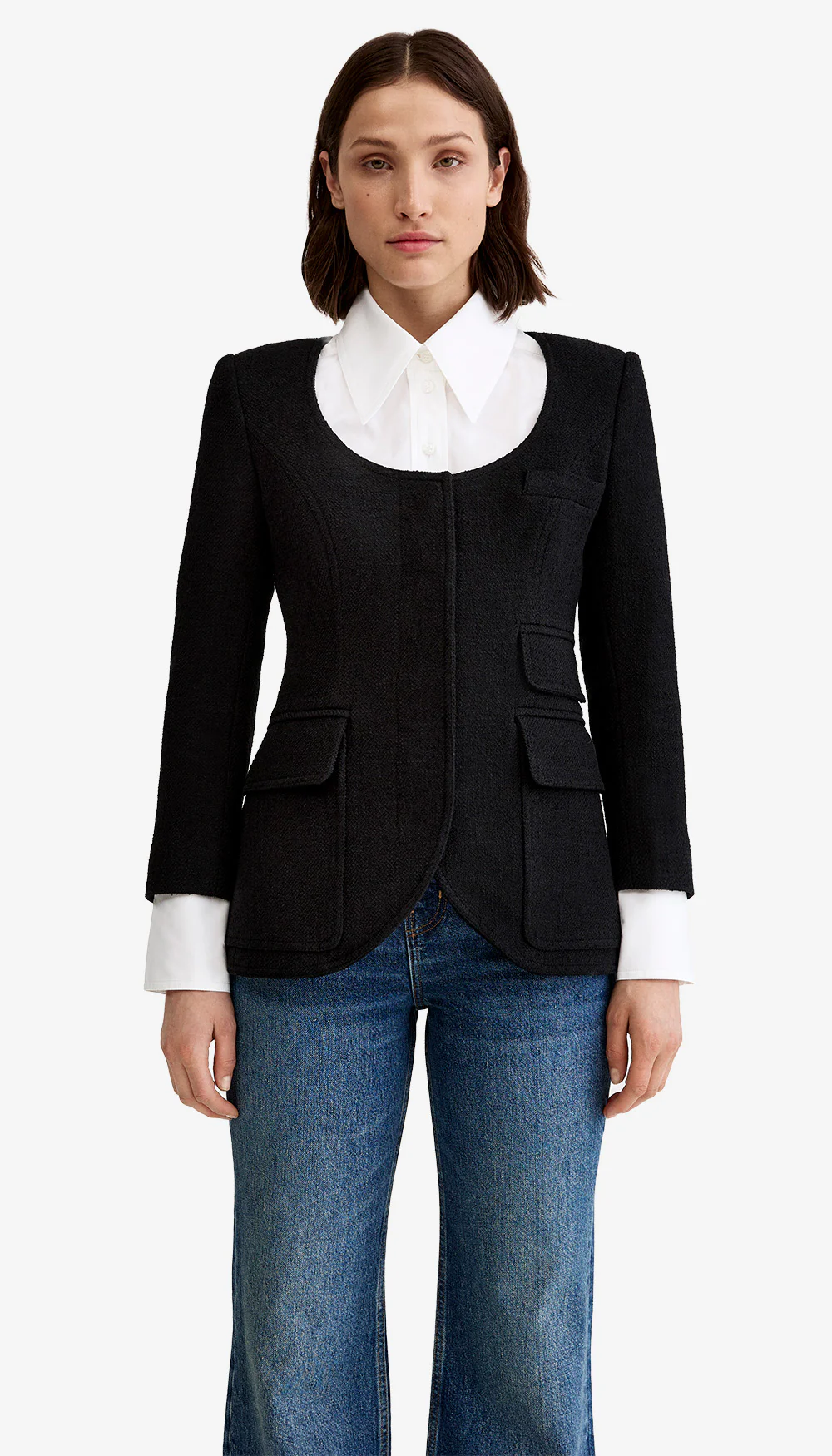 Crop Sleeve Portrait Neck Blazer - Image 2