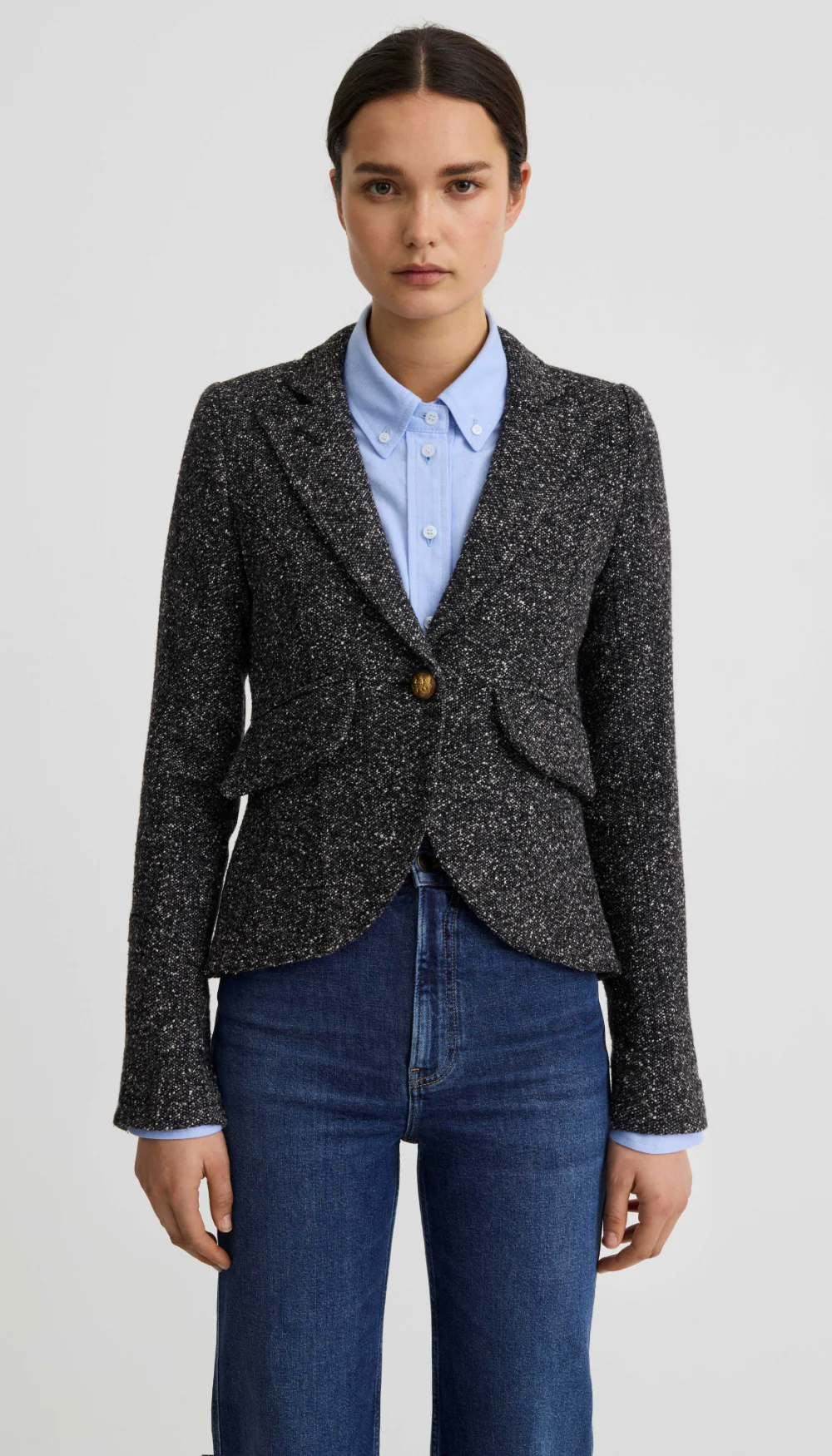 One Button Blazer With Rectangle Elbow Patch