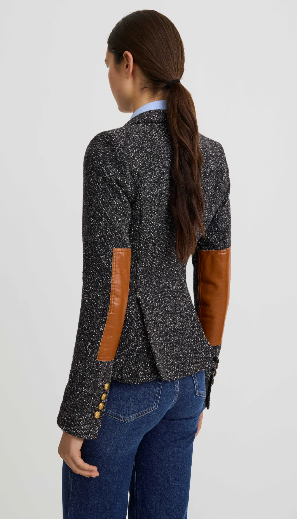 One Button Blazer With Rectangle Elbow Patch - Image 2