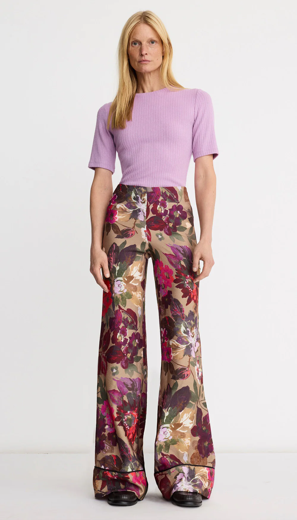 Piped Side-Zip Palazzo Pant