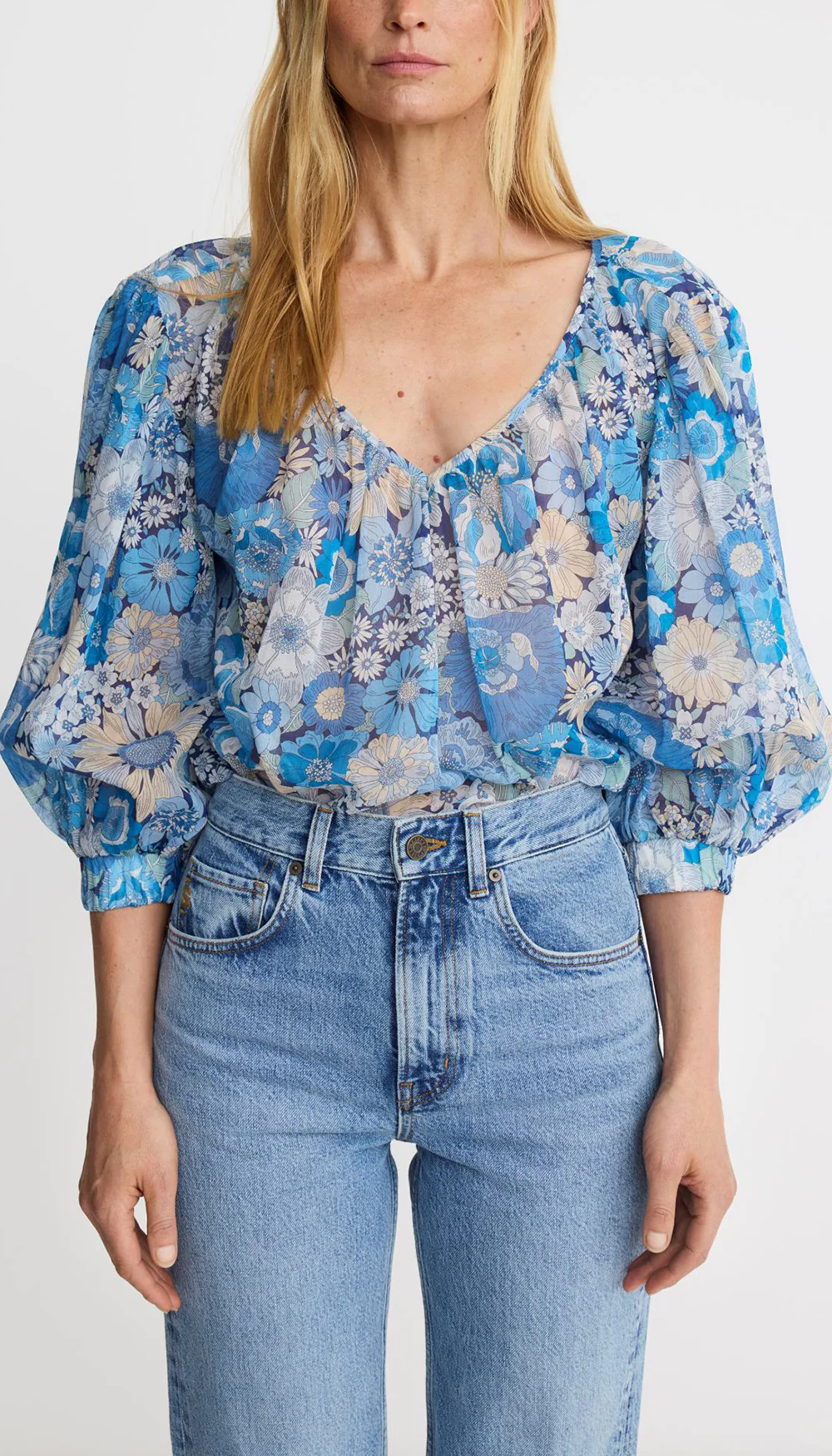 Shirred V-Neck Reversible Blouse - Image 2