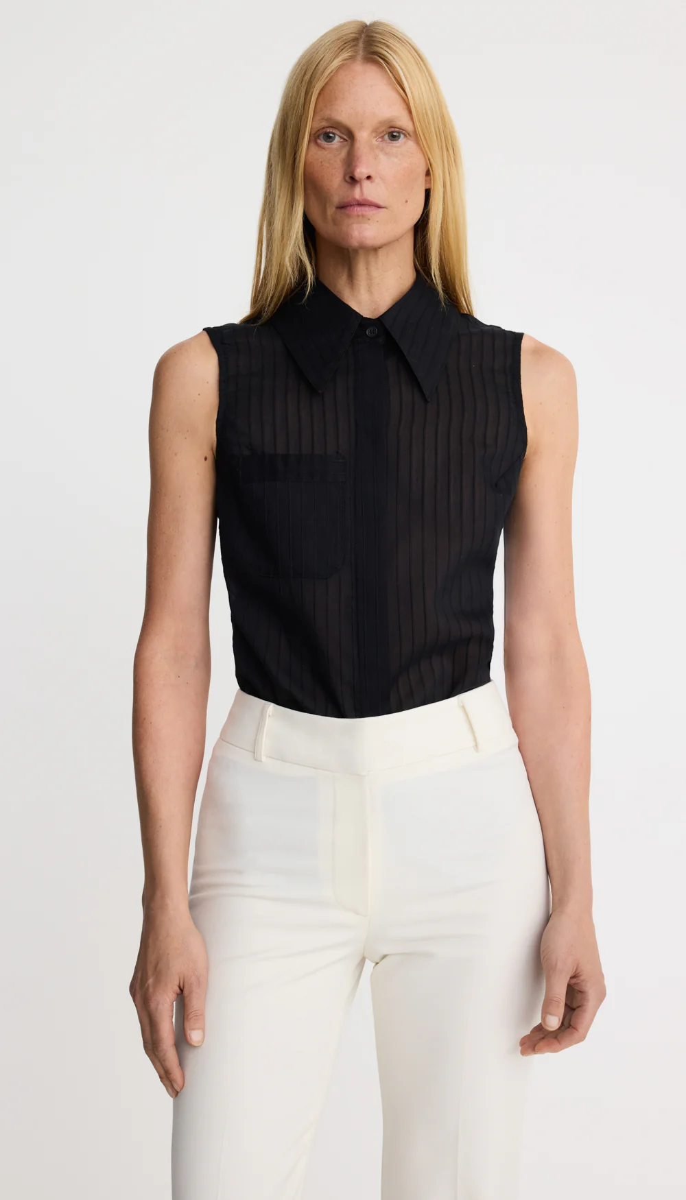 Sleeveless Point Collar Shirt